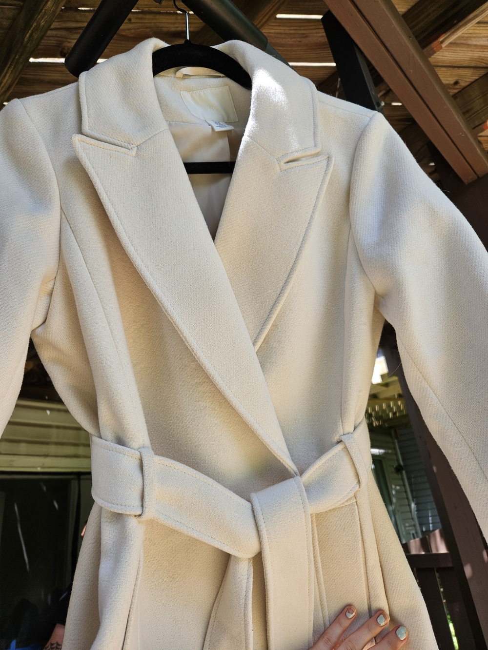 Womens White Belted Wool-Blend Coat